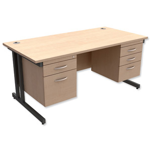Trexus Contract Plus Cantilever Desk Rectangular Double Pedestal Graphite Legs W1600xD800xH725mm Maple