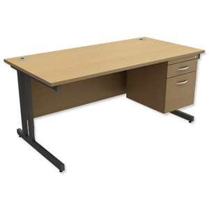 Trexus Contract Plus Cantilever Desk Rectangular 2-Drawer Pedestal Graphite Legs W1600xD800xH725mm Oak