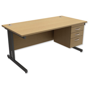 Trexus Contract Plus Cantilever Desk Rectangular 3-Drawer Pedestal Graphite Legs W1600xD800xH725mm Oak