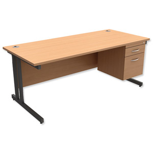 Trexus Contract Plus Cantilever Desk Rectangular 2-Drawer Pedestal Graphite Legs W1800xD800xH725mm Beech