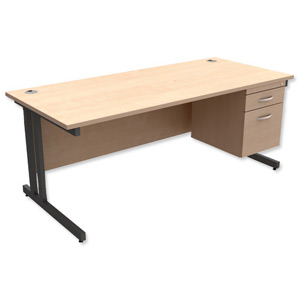 Trexus Contract Plus Cantilever Desk Rectangular 2-Drawer Pedestal Graphite Legs W1800xD800xH725mm Maple