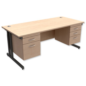 Trexus Contract Plus Cantilever Desk Rectangular Double Pedestal Graphite Legs W1800xD800xH725mm Maple