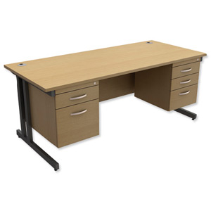 Trexus Contract Plus Cantilever Desk Rectangular Double Pedestal Graphite Legs W1800xD800xH725mm Oak