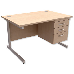 Trexus Contract Desk Rectangular with 3-Drawer Pedestal Silver Legs W1200xD800xH725mm Maple