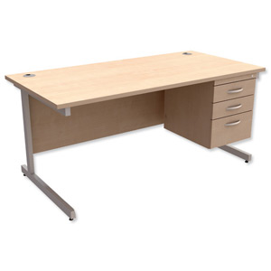 Trexus Contract Desk Rectangular with 3-Drawer Pedestal Silver Legs W1600xD800xH725mm Maple