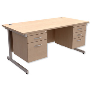 Trexus Contract Desk Rectangular with Double Pedestal Silver Legs W1600xD800xH725mm Maple