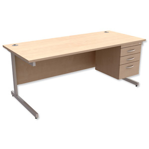 Trexus Contract Desk Rectangular with 3-Drawer Pedestal Silver Legs W1800xD800xH725mm Maple