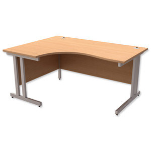 Trexus Contract Plus Cantilever Radial Desk Left Hand Silver Legs W1600xD1200xH725mm Beech