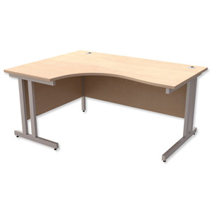 Trexus Contract Plus Cantilever Radial Desk Left Hand Silver Legs W1600xD1200xH725mm Maple
