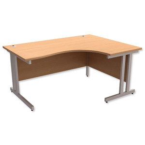 Trexus Contract Plus Cantilever Radial Desk Right Hand Silver Legs W1600xD1200xH725mm Beech