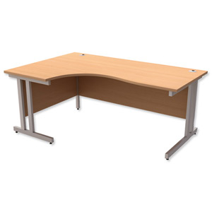 Trexus Contract Plus Cantilever Radial Desk Left Hand Silver Legs W1800xD1200xH725mm Beech