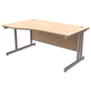 Trexus Contract Plus Cantilever Wave Desk Left Hand Silver Legs W1600xD800xH725mm Maple