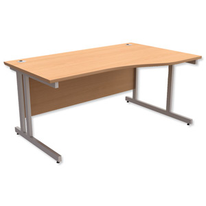 Trexus Contract Plus Cantilever Wave Desk Right Hand Silver Legs W1600xD800xH725mm Beech