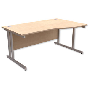 Trexus Contract Plus Cantilever Wave Desk Right Hand Silver Legs W1600xD800xH725mm Maple