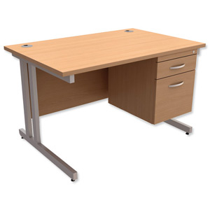 Trexus Contract Plus Cantilever Desk Rectangular 2-Drawer Pedestal Silver Legs W1200xD800xH725mm Beech
