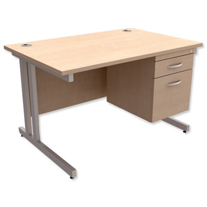 Trexus Contract Plus Cantilever Desk Rectangular 2-Drawer Pedestal Silver Legs W1200xD800xH725mm Maple