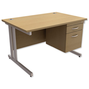 Trexus Contract Plus Cantilever Desk Rectangular 2-Drawer Pedestal Silver Legs W1200xD800xH725mm Oak