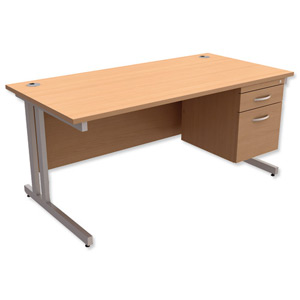 Trexus Contract Plus Cantilever Desk Rectangular 2-Drawer Pedestal Silver Legs W1600xD800xH725mm Beech
