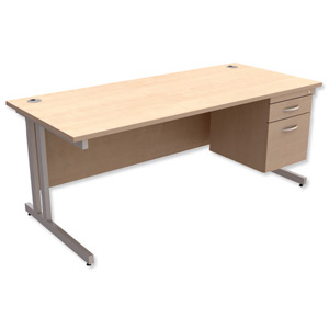 Trexus Contract Plus Cantilever Desk Rectangular 2-Drawer Pedestal Silver Legs W1800xD800xH725mm Maple