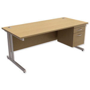 Trexus Contract Plus Cantilever Desk Rectangular 2-Drawer Pedestal Silver Legs W1800xD800xH725mm Oak