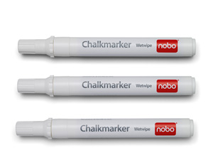 Nobo Liquid Chalkmarker Pens Wet-wipe Chisel Tip White Ref 34438398 [Pack 3]