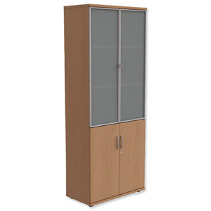 Trexus Tall Cupboard Part Glass-fronted with Wood-finish Bottom Doors W800xD420xH1850mm Beech