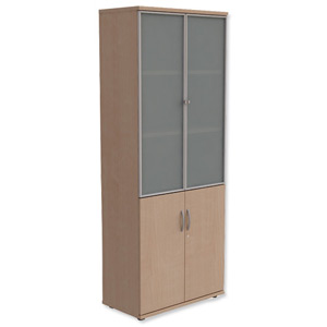 Trexus Tall Cupboard Part Glass-fronted with Wood-finishBottom Doors W800xD420xH1850mm Maple