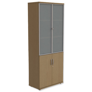 Trexus Tall Cupboard Part Glass-fronted with Wood-finish Bottom Doors W800xD420xH1850mm Oak