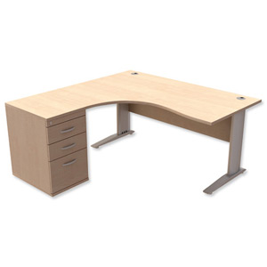 Trexus Premier Radial Desk Left Hand with 600mm Desk-High Pedestal W1600xD1600xH720mm Maple