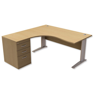 Trexus Premier Radial Desk Left Hand with 600mm Desk-High Pedestal W1600xD1600xH720mm Oak