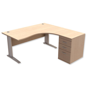 Trexus Premier Radial Desk Right Hand with 600mm Desk-High Pedestal W1600xD1600xH720mm Maple