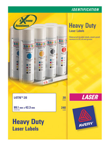 Avery Heavy Duty Labels Laser 24 per Sheet 63.5x33.9mm White Ref L4773-20 [480 Labels]