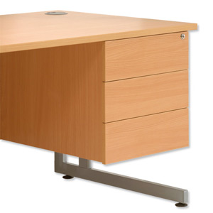 Sonix 2D Fixed Pedestal for Under-desk 3-Drawer W400xD525xH490mm Beech