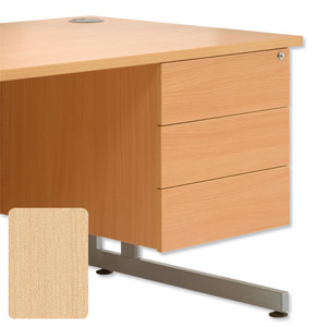 Sonix 2D Fixed Pedestal for Under-desk 3-Drawer W400xD525xH490mm Maple