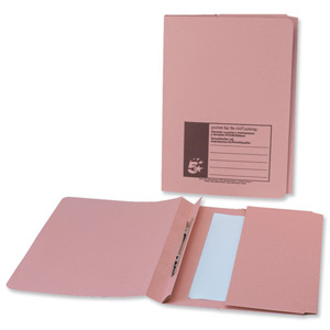 5 Star Flat File with Pocket Recycled Manilla 315gsm 38mm Foolscap Pink [Pack 25]