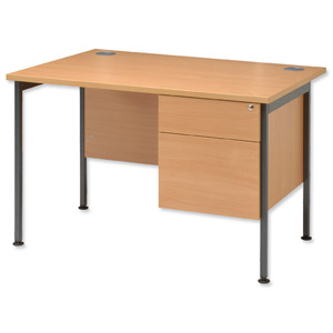 Sonix Traditional Desk Rectangular 2-Drawer Filer Pedestal Grey Legs W1200xD800xH720mm Beech Ref 40