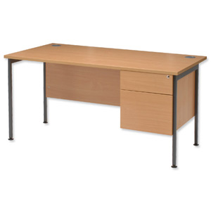 Sonix Traditional Desk Rectangular 2-Drawer Filer Pedestal Grey Legs W1600xD800xH720mm Beech Ref 40