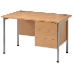 Sonix Traditional Desk Rectangular 2-Drawer Filer Pedestal Silver Legs W1400xD800xH720mm Beech Ref 40