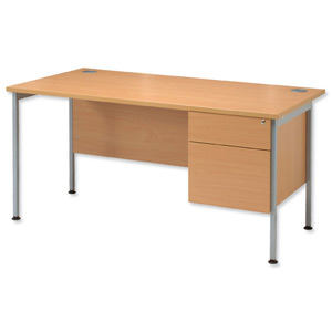 Sonix Traditional Desk Rectangular 2-Drawer Filer Pedestal Silver Legs W1600xD800xH720mm Beech Ref 40