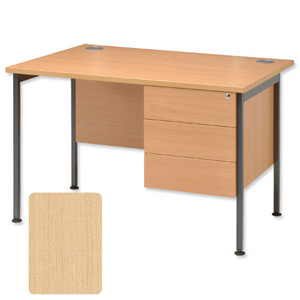 Sonix Traditional Desk Rectangular 3-Drawer Pedestal Grey Legs W1200xD800xH720mm Maple Ref 38