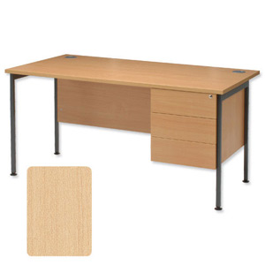 Sonix Traditional Desk Rectangular 3-Drawer Pedestal Grey Legs W1400xD800xH720mm Maple Ref 38