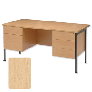 Sonix Traditional Desk Rectangular Double Pedestal Grey Legs W1600xD800xH720mm Maple Ref 39