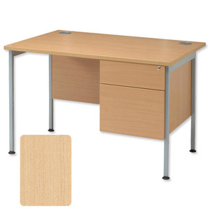 Sonix Traditional Desk Rectangular 2-Drawer Filer Pedestal Silver Legs W1200xD800xH720mm Maple Ref 40