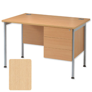 Sonix Traditional Desk Rectangular 3-Drawer Pedestal Silver Legs W1200xD800xH720mm Maple Ref 38