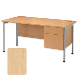 Sonix Traditional Desk Rectangular 3-Drawer Pedestal Silver Legs W1400xD800xH720mm Maple Ref 38