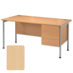 Sonix Traditional Desk Rectangular 3-Drawer Pedestal Silver Legs W1600xD800xH720mm Maple Ref 38