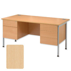 Sonix Traditional Desk Rectangular Double Pedestal Silver Legs W1800xD800xH720mm Maple Ref 39