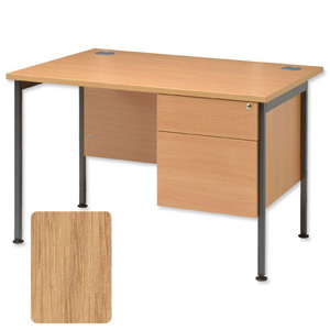 Sonix Traditional Desk Rectangular 2-Drawer Filer Pedestal Grey Legs W1200xD800xH720mm Oak Ref 40