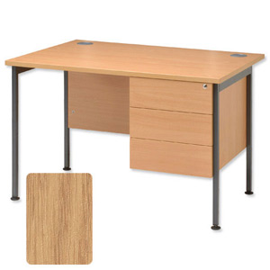 Sonix Traditional Desk Rectangular 2-Drawer Filer Pedestal Grey Legs W1400xD800xH720mm Oak Ref 40
