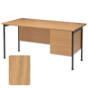 Sonix Traditional Desk Rectangular 3-Drawer Pedestal Grey Legs W1400xD800xH720mm Oak Ref 38